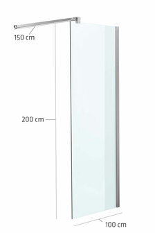 Luxe design douchewand NANO van echt glas (vierkant) klarglas,100x200x150 cm, 