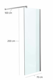 Luxe design douchewand NANO van echt glas (vierkant) klarglas,70x200x100 cm, 