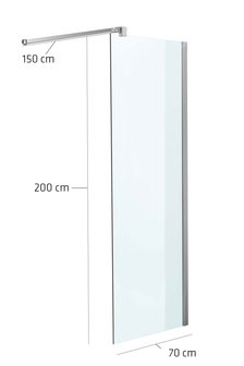 Luxe design douchewand NANO van echt glas (vierkant) klarglas,70x200x150 cm, 