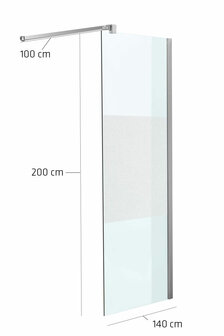 Luxe design douchewand NANO van echt glas (vierkant) halbmilchglas,140x200x100 cm, 