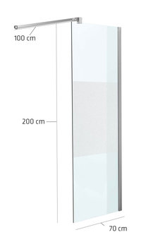 Luxe design douchewand NANO van echt glas (vierkant) halbmilchglas,70x200x100 cm, 