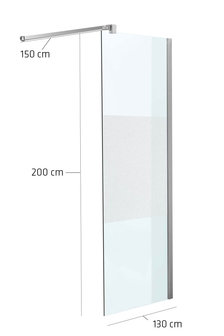 Luxe design douchewand NANO van echt glas (vierkant) halbmilchglas,130x200x150 cm, 
