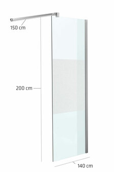 Luxe design douchewand NANO van echt glas (vierkant) halbmilchglas,140x200x150 cm, 