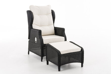 Fauteuil Brone met kruk Zwart,CremeWit