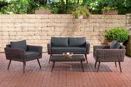 Loungeset Kiruna  5 mm rond polyrattan - bruin gemêleerd anthrazit,40 cm (DunkelBruin)