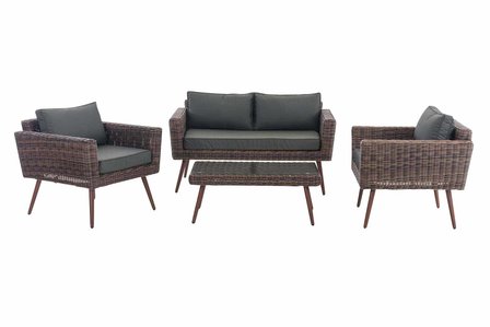 Loungeset Kiruna  5 mm rond polyrattan - bruin gemêleerd anthrazit,40 cm (DunkelBruin)