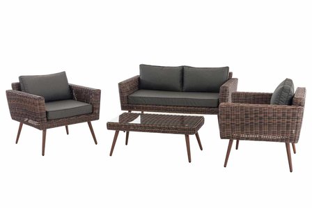 Loungeset Kiruna  5 mm rond polyrattan - bruin gemêleerd anthrazit,40 cm (DunkelBruin)