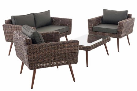 Loungeset Kiruna  5 mm rond polyrattan - bruin gemêleerd anthrazit,40 cm (DunkelBruin)