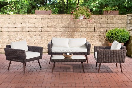 Loungeset Kiruna  5 mm rond polyrattan - bruin gemêleerd CremeWit,40 cm (DunkelBruin)