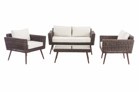 Loungeset Kiruna  5 mm rond polyrattan - bruin gemêleerd CremeWit,40 cm (DunkelBruin)