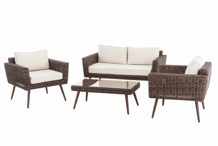 Loungeset Kiruna  5 mm rond polyrattan - bruin gemêleerd CremeWit,40 cm (DunkelBruin)