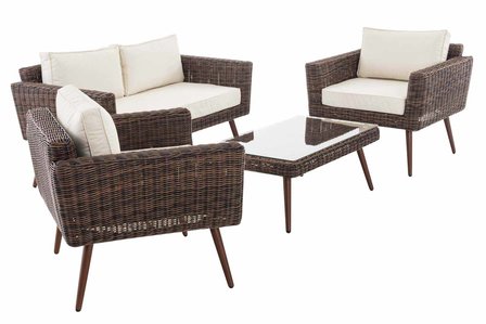 Loungeset Kiruna  5 mm rond polyrattan - bruin gemêleerd CremeWit,40 cm (DunkelBruin)