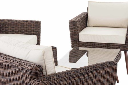 Loungeset Kiruna  5 mm rond polyrattan - bruin gemêleerd CremeWit,40 cm (DunkelBruin)