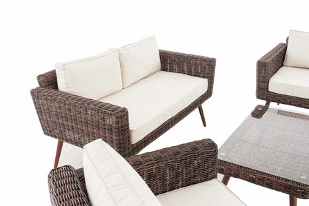 Loungeset Kiruna  5 mm rond polyrattan - bruin gemêleerd CremeWit,40 cm (DunkelBruin)
