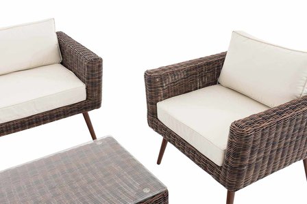 Loungeset Kiruna  5 mm rond polyrattan - bruin gemêleerd CremeWit,40 cm (DunkelBruin)