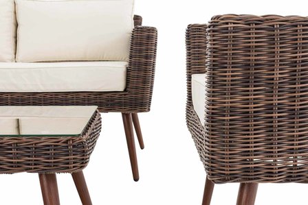 Loungeset Kiruna  5 mm rond polyrattan - bruin gemêleerd CremeWit,40 cm (DunkelBruin)