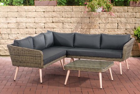 Hoek loungeset Skara,5mm rond Polyrattan - natura anthrazit,40 cm (HellBruin)
