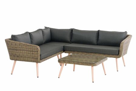 Hoek loungeset Skara,5mm rond Polyrattan - natura anthrazit,40 cm (HellBruin)