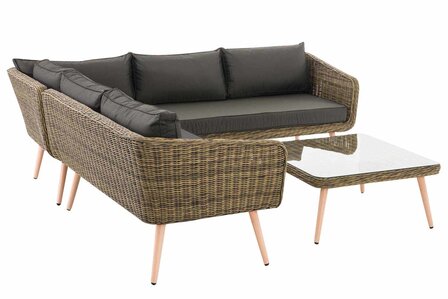 Hoek loungeset Skara,5mm rond Polyrattan - natura anthrazit,40 cm (HellBruin)
