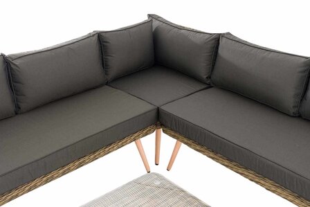Hoek loungeset Skara,5mm rond Polyrattan - natura anthrazit,40 cm (HellBruin)