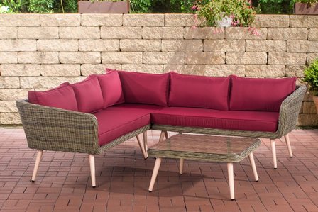 Hoek loungeset Skara,5mm rond Polyrattan - natura rubinRood,40 cm (HellBruin)
