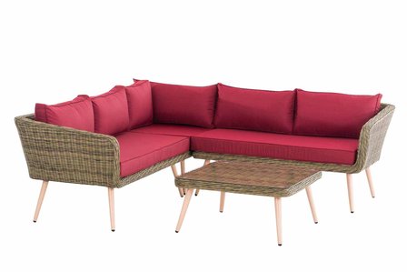 Hoek loungeset Skara,5mm rond Polyrattan - natura rubinRood,40 cm (HellBruin)