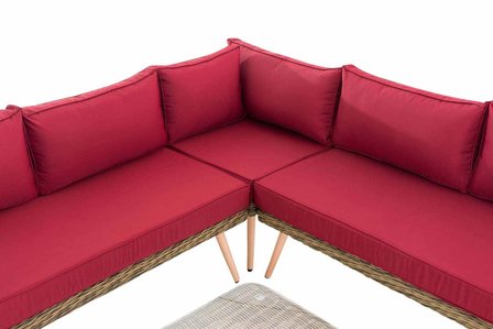 Hoek loungeset Skara,5mm rond Polyrattan - natura rubinRood,40 cm (HellBruin)
