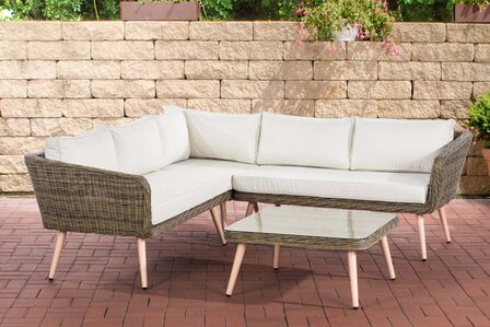 Hoek loungeset Skara,5mm rond Polyrattan - natura CremeWit,45 cm (HellBruin)