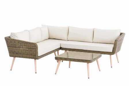 Hoek loungeset Skara,5mm rond Polyrattan - natura CremeWit,45 cm (HellBruin)