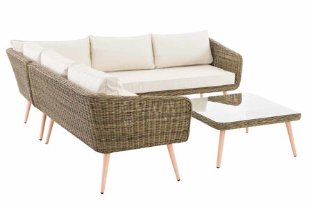 Hoek loungeset Skara,5mm rond Polyrattan - natura CremeWit,45 cm (HellBruin)