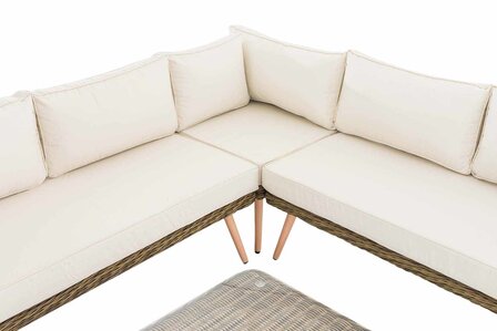 Hoek loungeset Skara,5mm rond Polyrattan - natura CremeWit,45 cm (HellBruin)