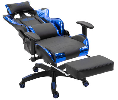Racing bureaustoel XL Torbu met voetsteun Zwart/Blauw,Kunstleder (metallic)