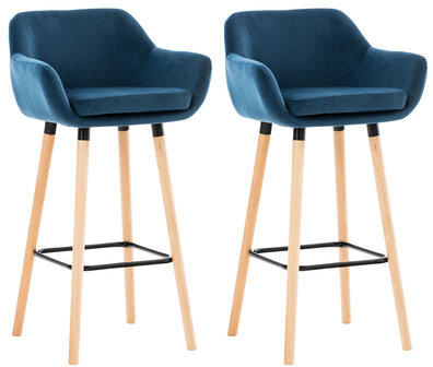 Set van 2 barkrukken Grint Fluweel Blauw