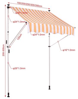 Klem zonnescherm Wistirla 250x120 cm,Wit/Geel