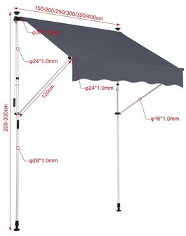 Klem zonnescherm Wistirla 400x120 cm,anthrazit, 