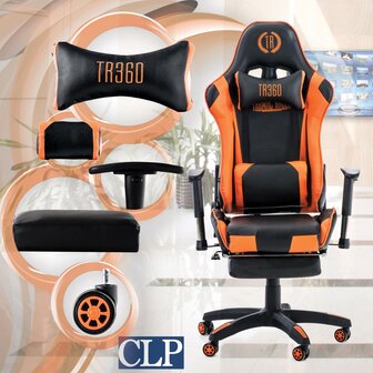 Racing bureaustoel XL Torbu met voetsteun Zwart/Oranje,Kunstleder