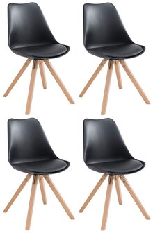 Set van 4 stoelen Teulouso - Vierkant - Kunstleer zwart,natura, Zwart