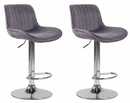 Set van 2 Barkrukken Lintine Fluweel donkergrijs,chroom, Grijs
