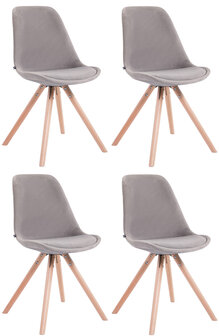 Set van 4 Stoelen Teulouso Rond frame - Fluweel grijs,natura, Grijs