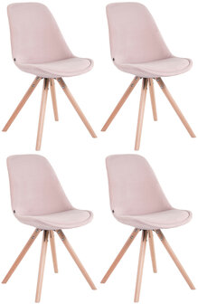 Set van 4 Stoelen Teulouso Rond frame - Fluweel roze,natura, 