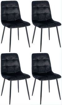 Set van 4 eetkamerstoelen Entibas - Zonder armleuning - Velvet - zwart, Zwart