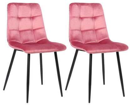 Set van 2 eetkamerstoelen Teldi roze,Fluweel, 