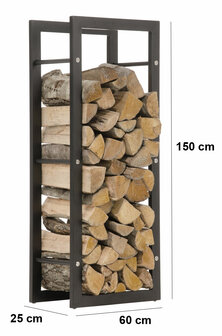 Brandhoutstandaard Kire in matzwarte look 25x60x150 cm, Zwart