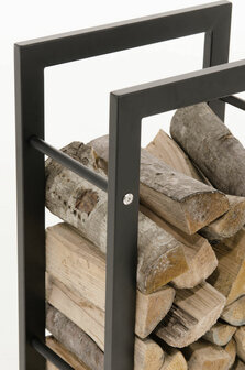 Brandhoutstandaard Kire in matzwarte look 25x40x100 cm, Zwart
