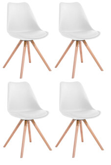 Set van 4 eetkamerstoelen Teulouso kunstleer rond wit,natura, Wit