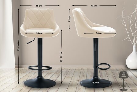 Barkruk Lozia Kunstleer Creme,zwart