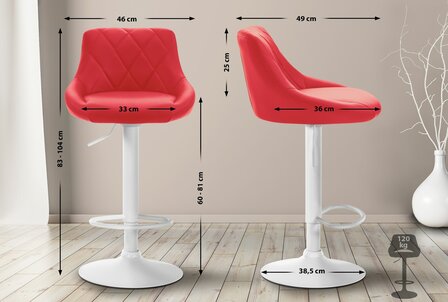 Barkruk Lozia Kunstleer rood,wit, Rood