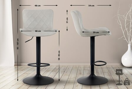 Set van 2 barkrukken Amme Creme,Fluweel