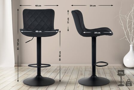 Set van 2 barkrukken Amme zwart,Fluweel, Zwart