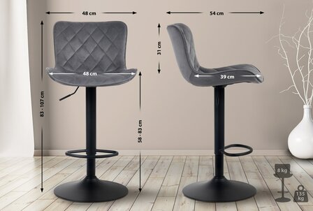 Set van 2 barkrukken Amme donkergrijs,Fluweel, Grijs